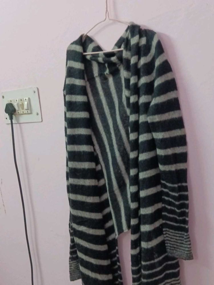 Striped Open Cardigan(woolen Shrug)