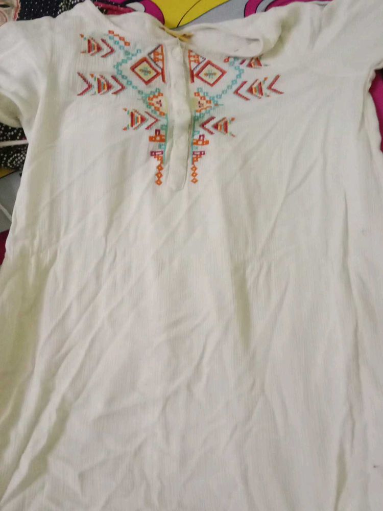 Off White Embroidered Tunic