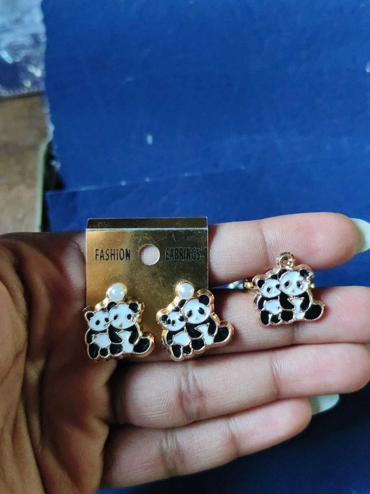 Cute Panda Ring and earings