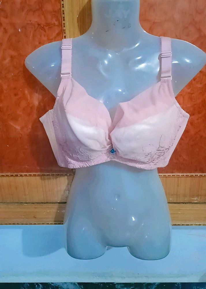 Floral Embellished Light Padded Pink Bra