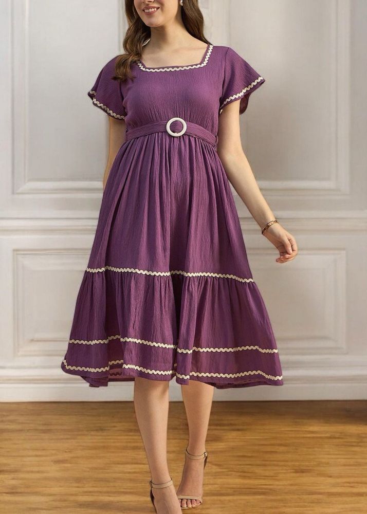 Purple Tiered Dress with Belt