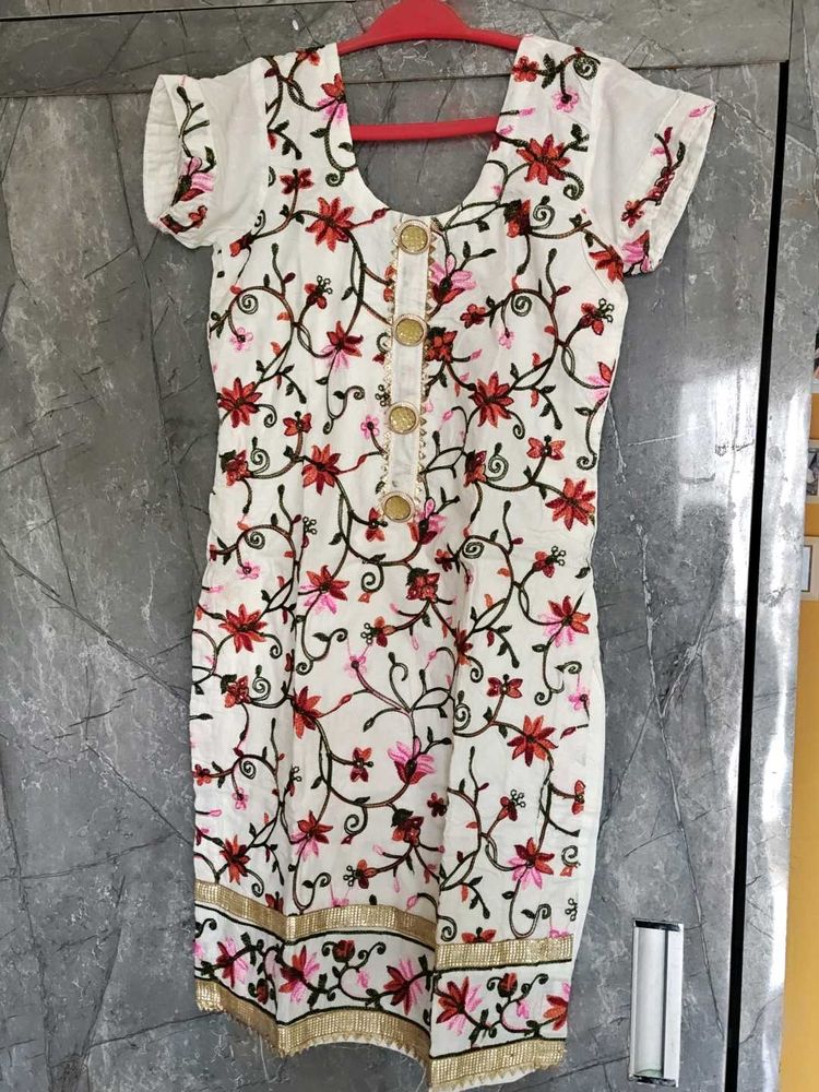 Stitched Embroidered Suit With Salwar And Dupatta
