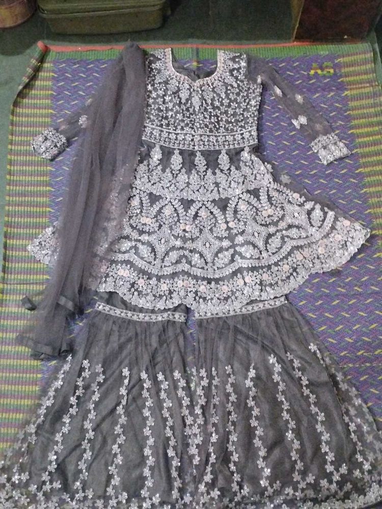 Purple Embroidered Gharara Suit