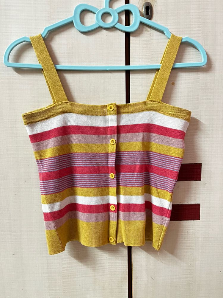 Striped Button-Up Crop Top