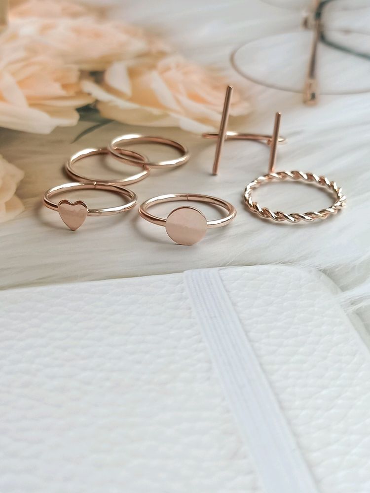 Rose Gold Stackable Rings ( Set Of 6)