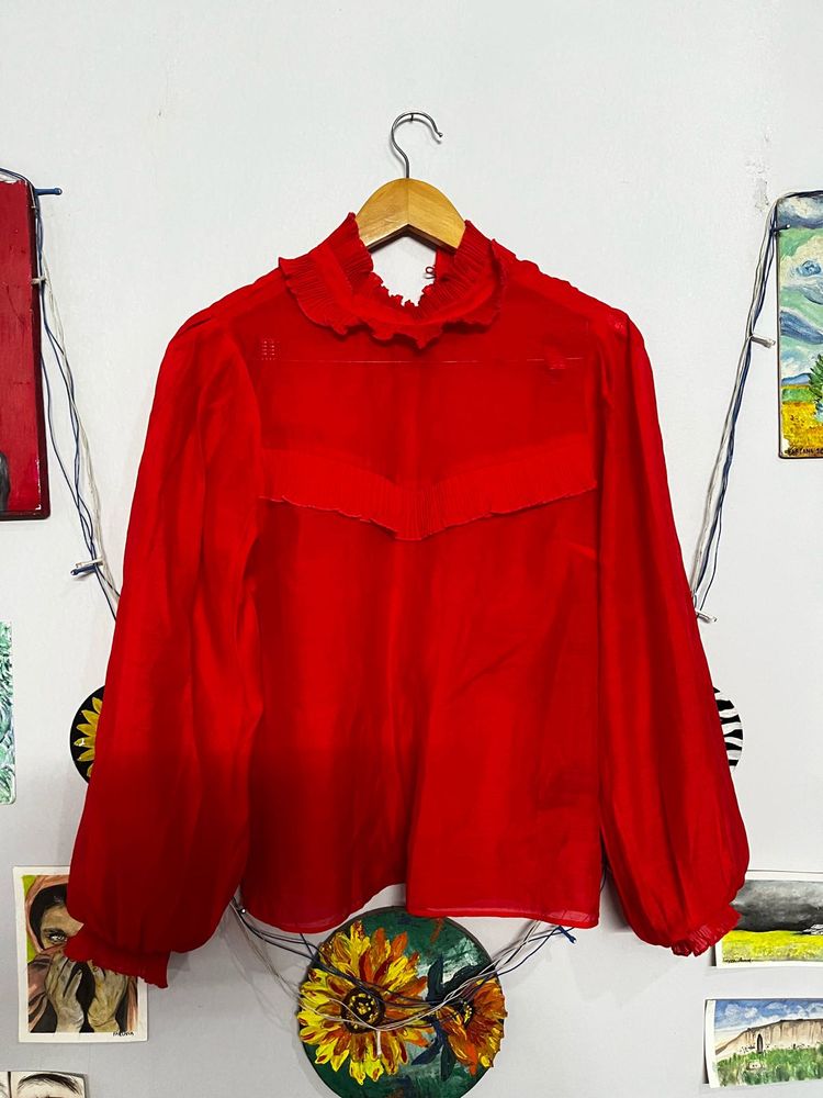 Red Bishop Sleeve Blouse