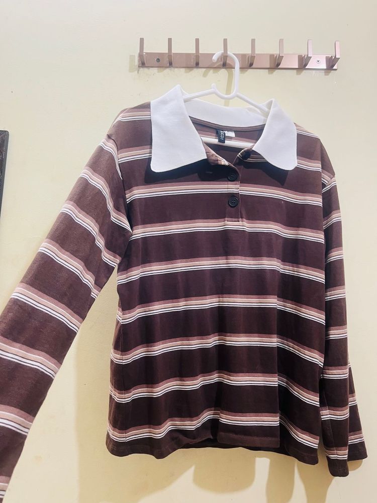 Hm Polo Collar Striped Shirt