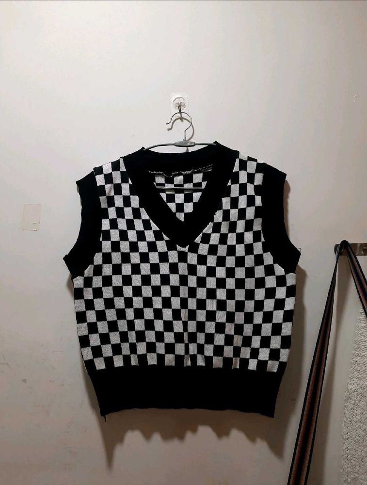 Checkered Knit Vest