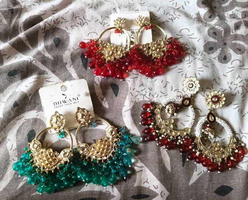 combo of 3 kundan earrings