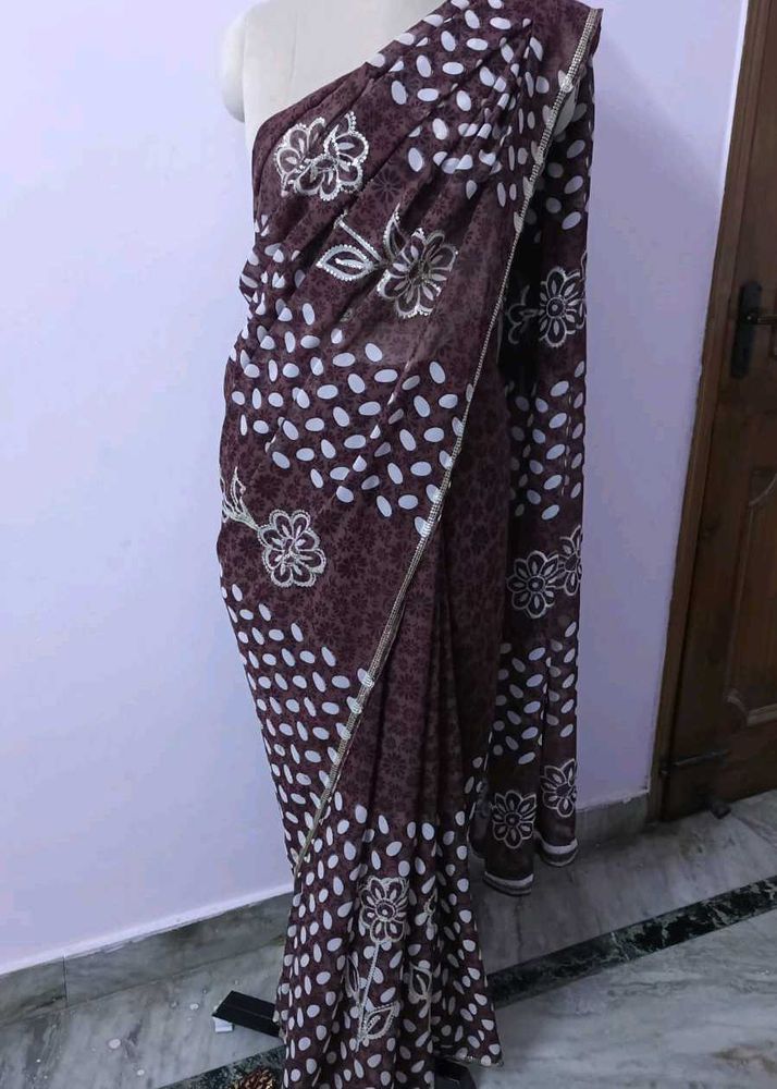Elegant Brown Printed Saree
