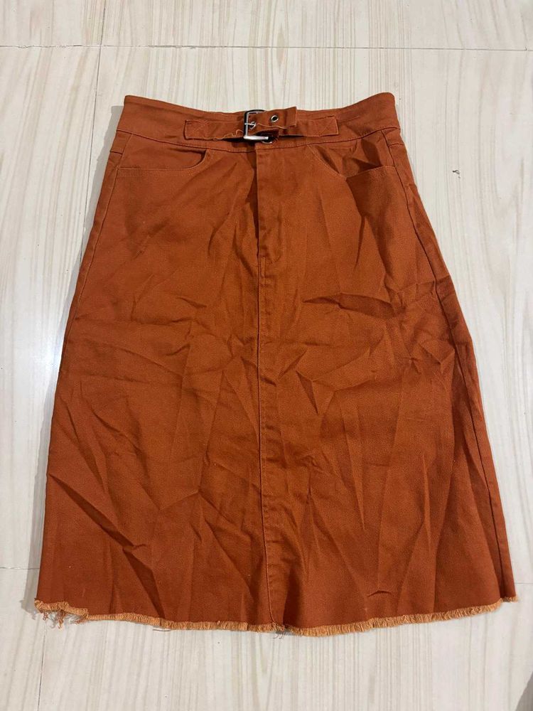 Light Brown high waist knee length skirt