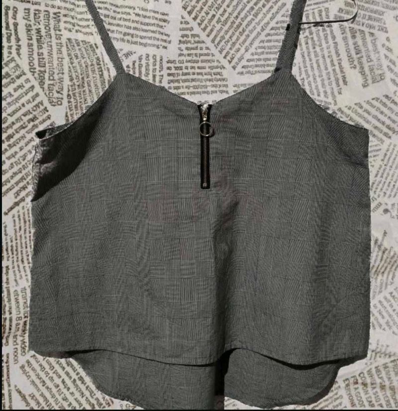 Plaid Zipper Tank Top