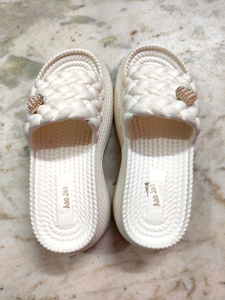 Stylish White Platform Slides