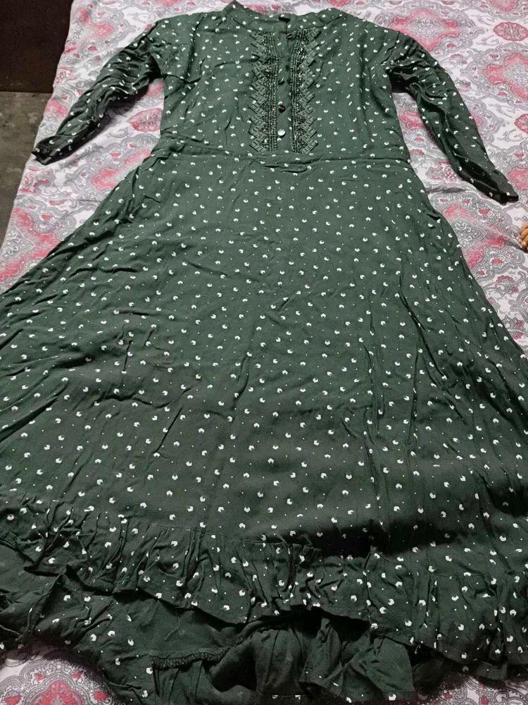 Elegant Green Polka Dot Maxi Dress