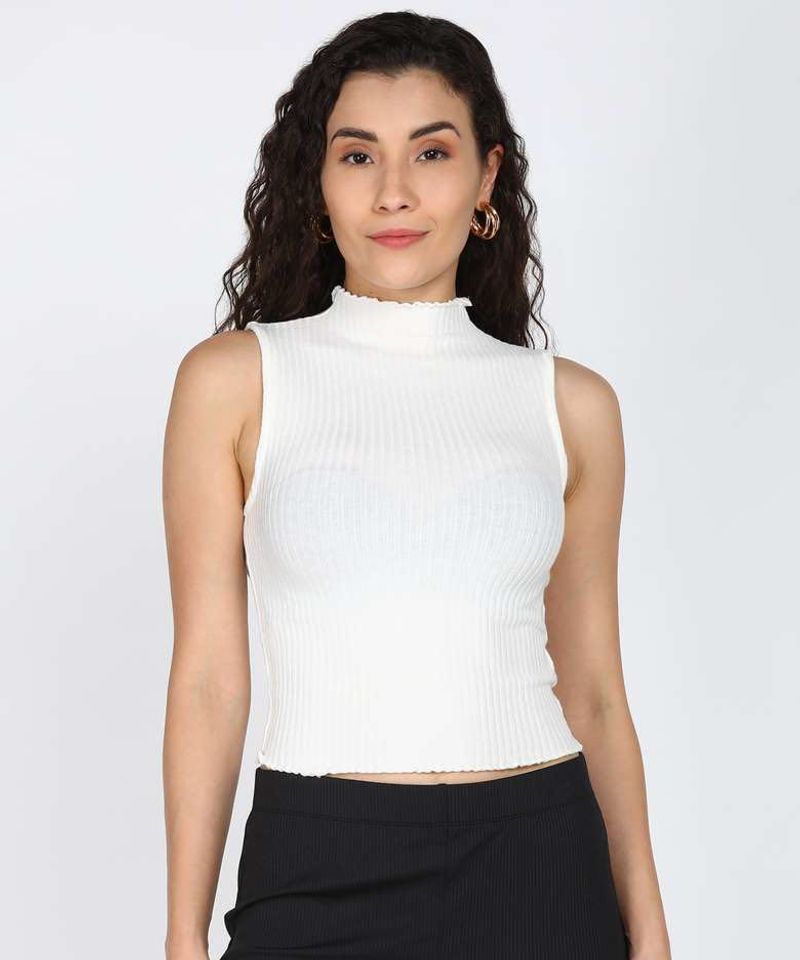 White Ribbed Mock Neck Tank