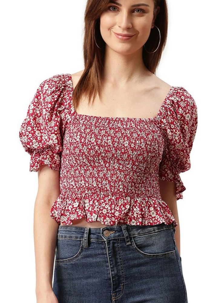 Floral Smocked Crop Top