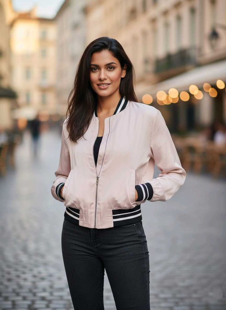 Bershka Pink Bomber Jacket Made In Morocco Sz-M