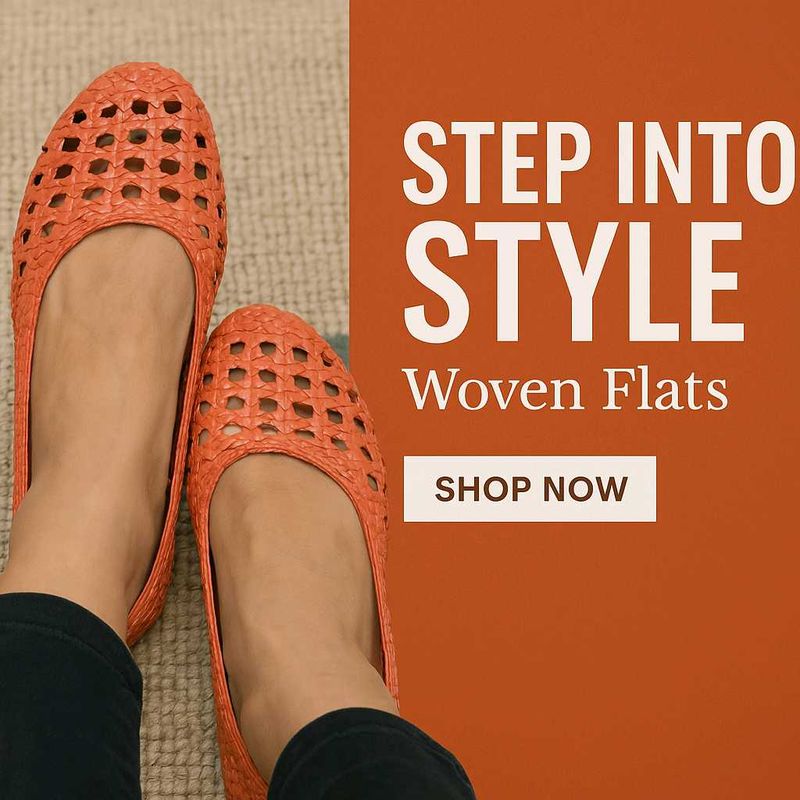 Woven Orange Flats, Imported Pure Leather