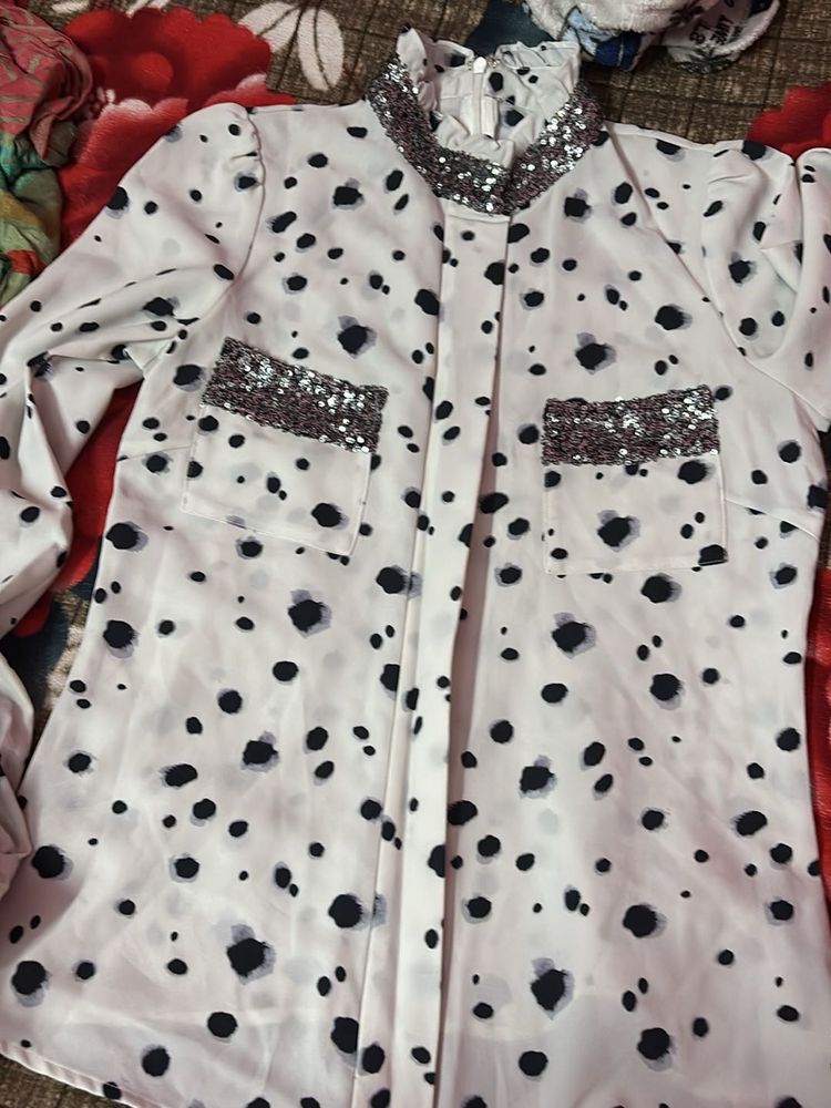 Dalmatian Print Sequin Trim Top