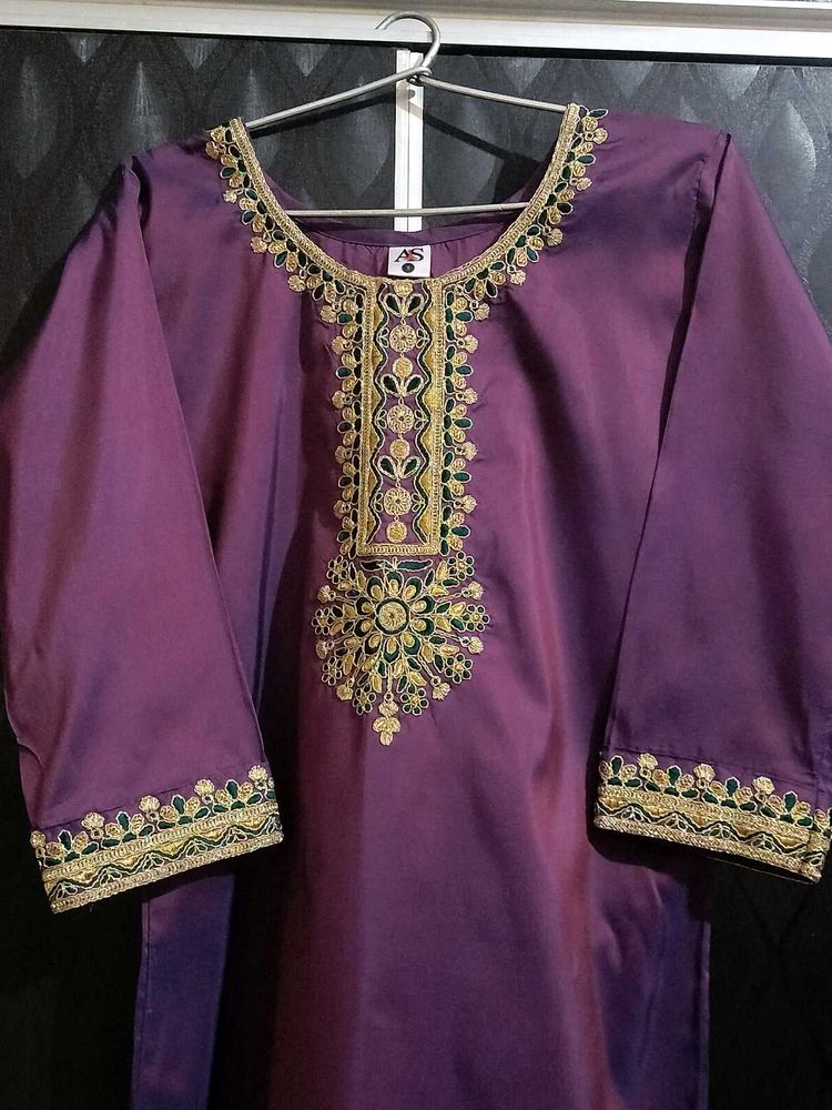 Purple Embroidered Kurti