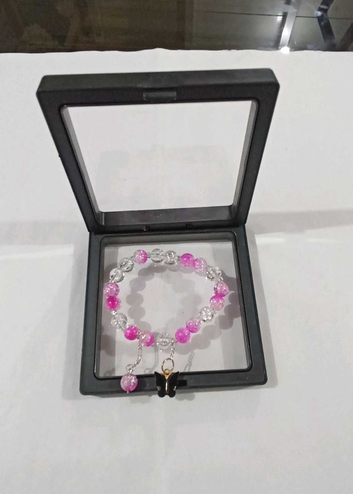 Pink Beaded Butterfly Bracelet