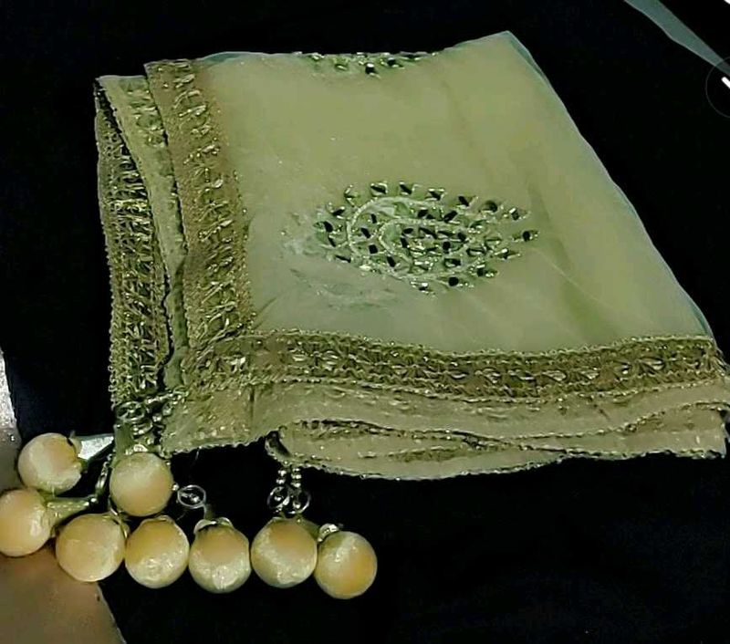 Embroidered Golden Party Wear  Dupatta
