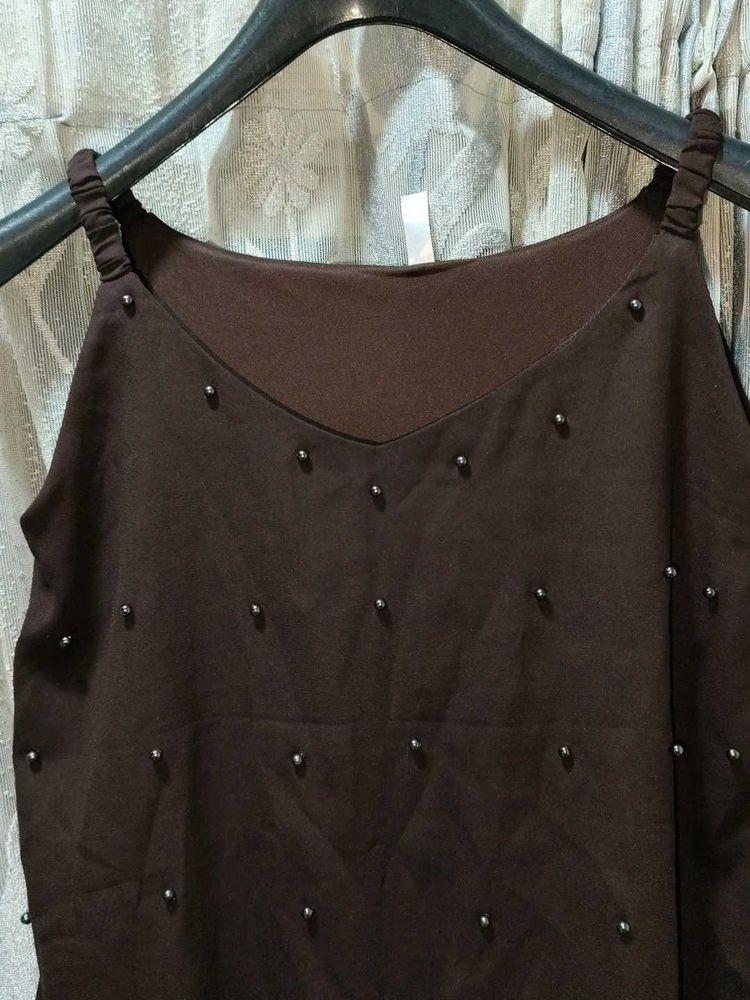 Brown Beaded Tank Top