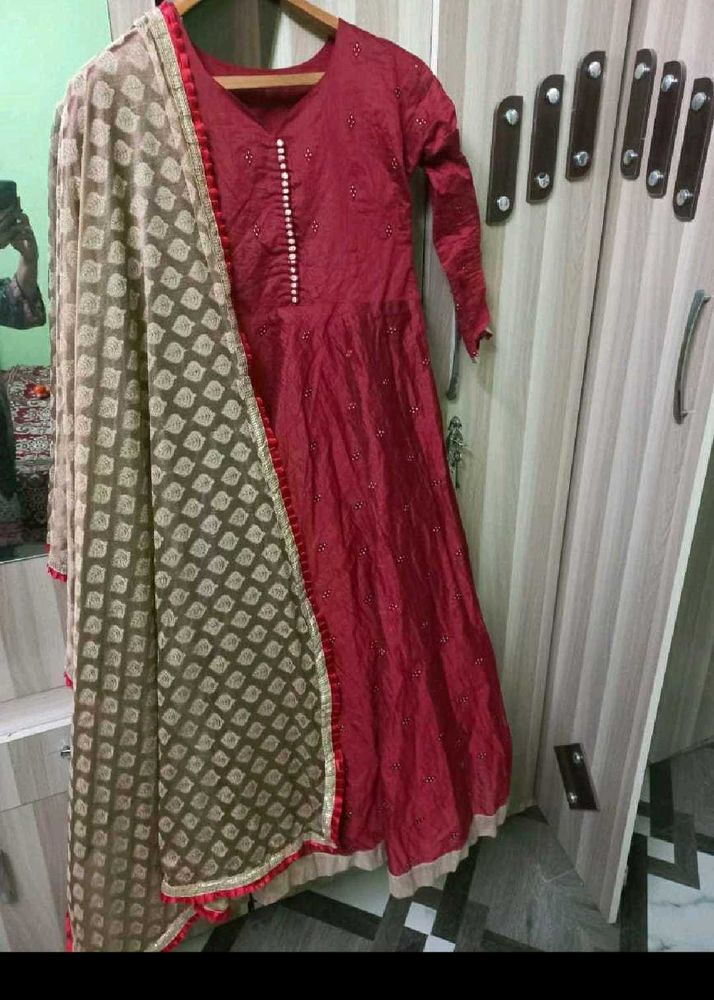 Elegant Maroon Anarkali Kurta Set