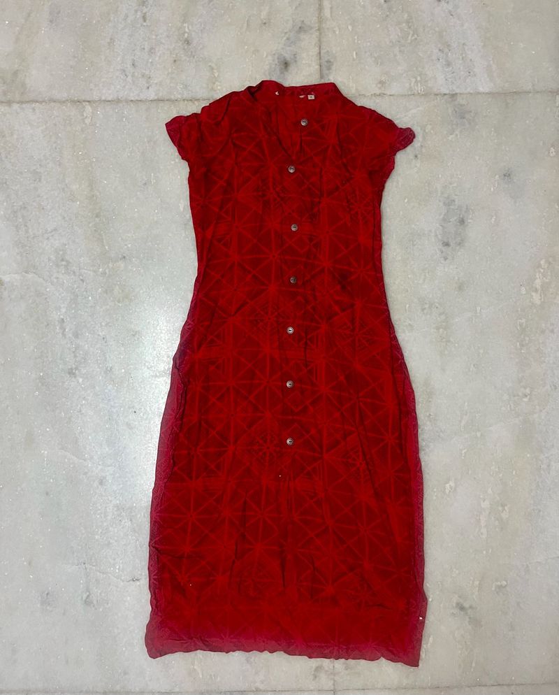 Red Geometric Print Kurti