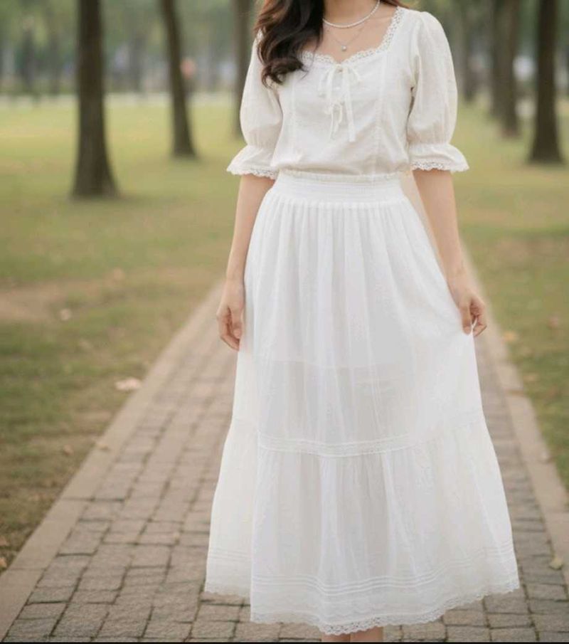 White Flowy Ethnic Skirt