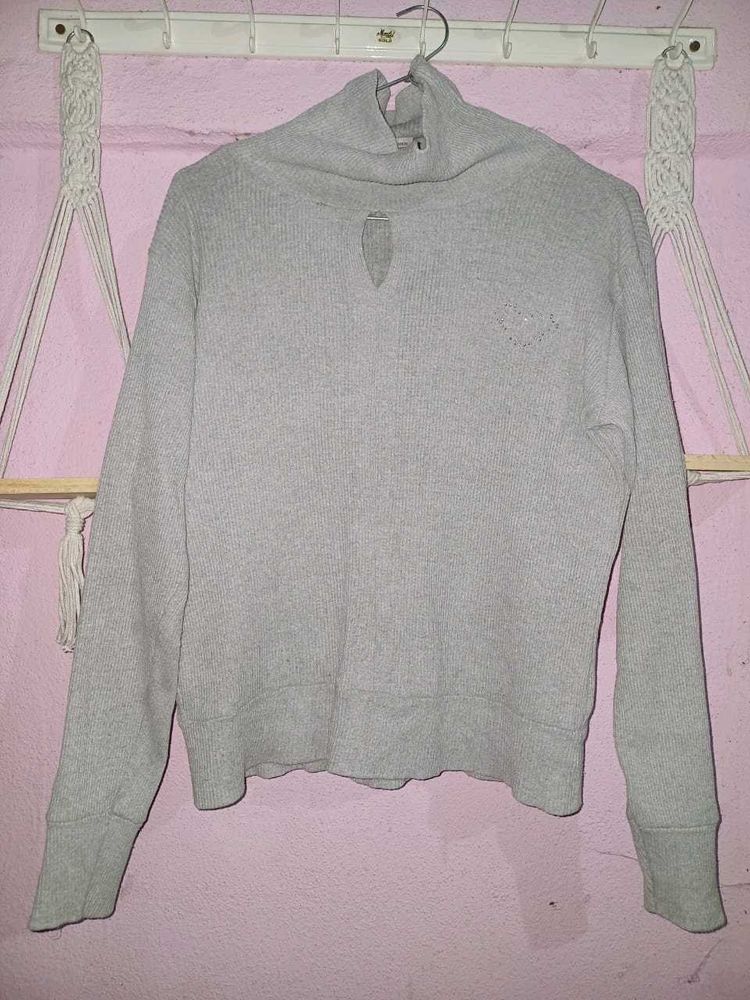Grey Turtle Neck Pullover Knitted Top