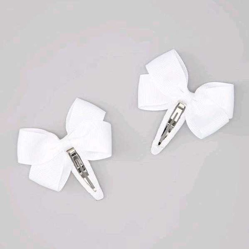 White Bow Hair Clips - Set of 2