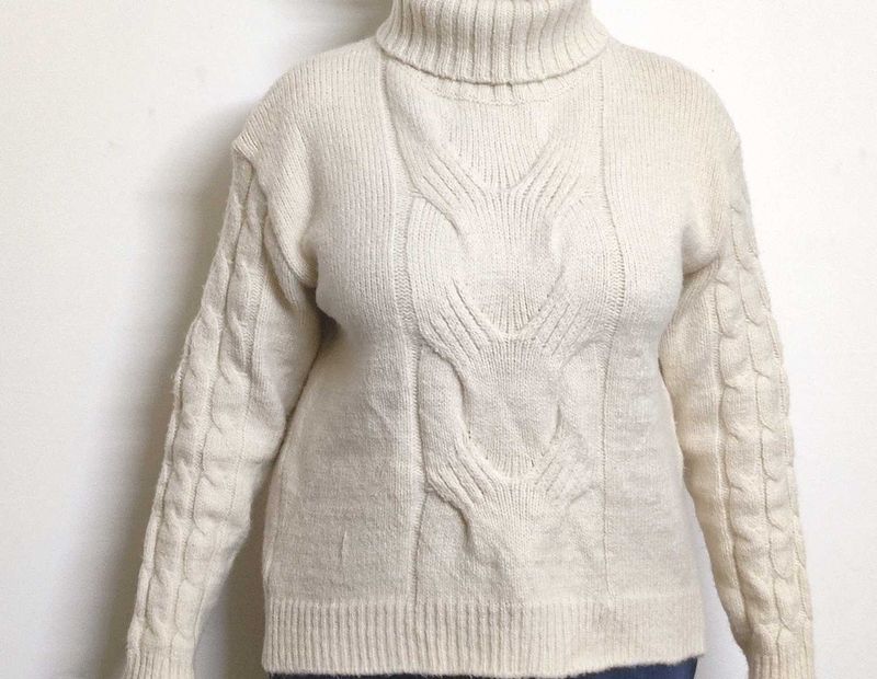 Off White Cable Knit Turtleneck Sweater