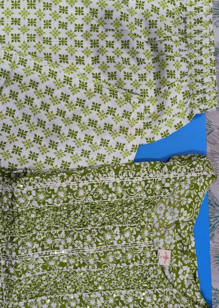 GREEN &amp; WHITE KURTA SET