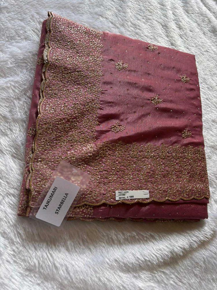 Elegant Pink Embroidered Party wear Saree