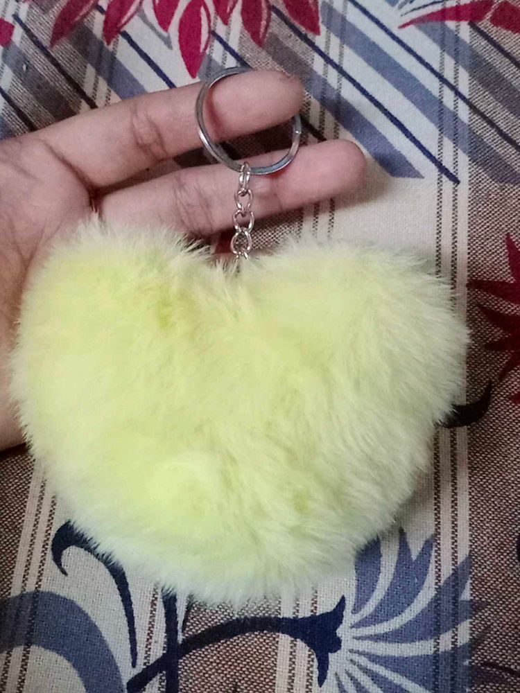 Fluffy Yellow Heart Keychain