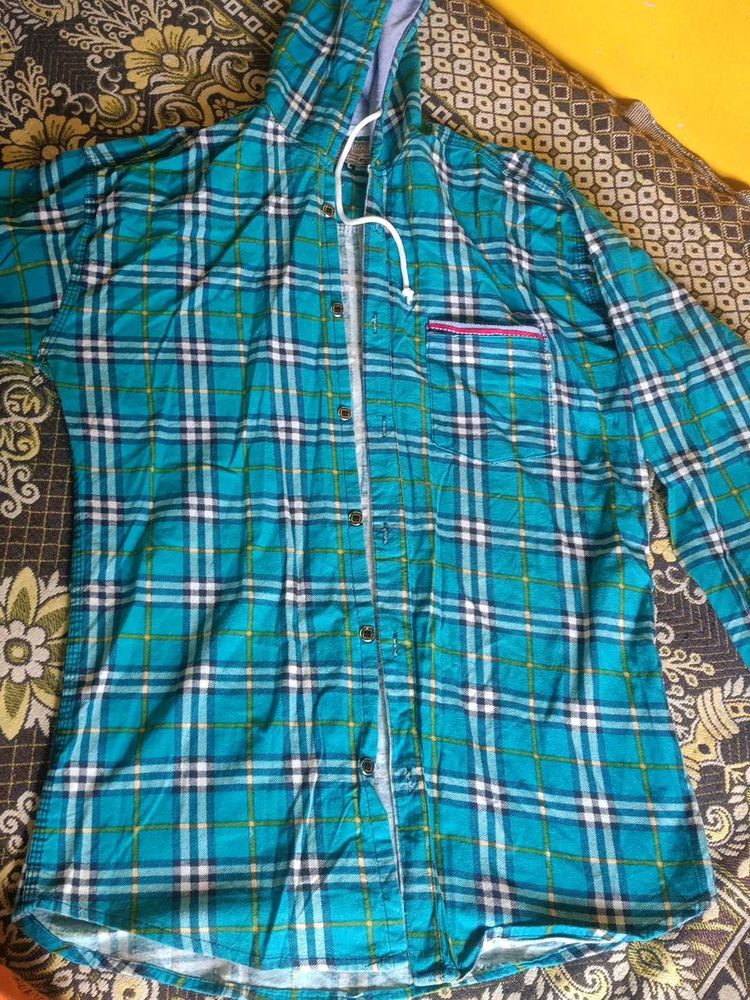 Blue Plaid Hoodie Shirt - Men&#39;s
