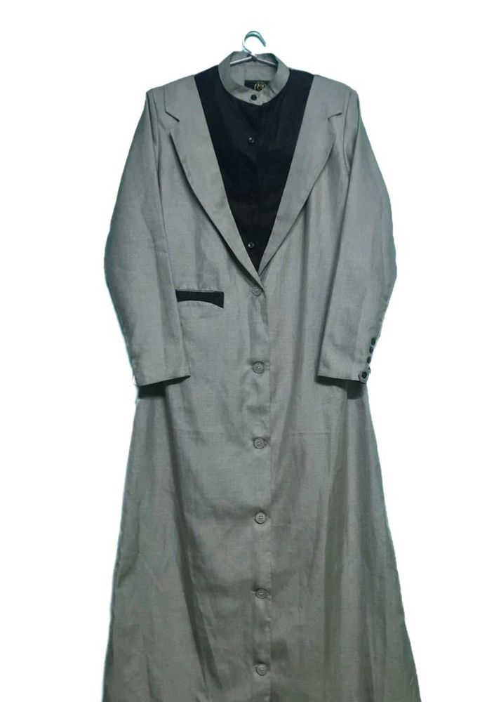 Elegant Grey Long Coat Burqa