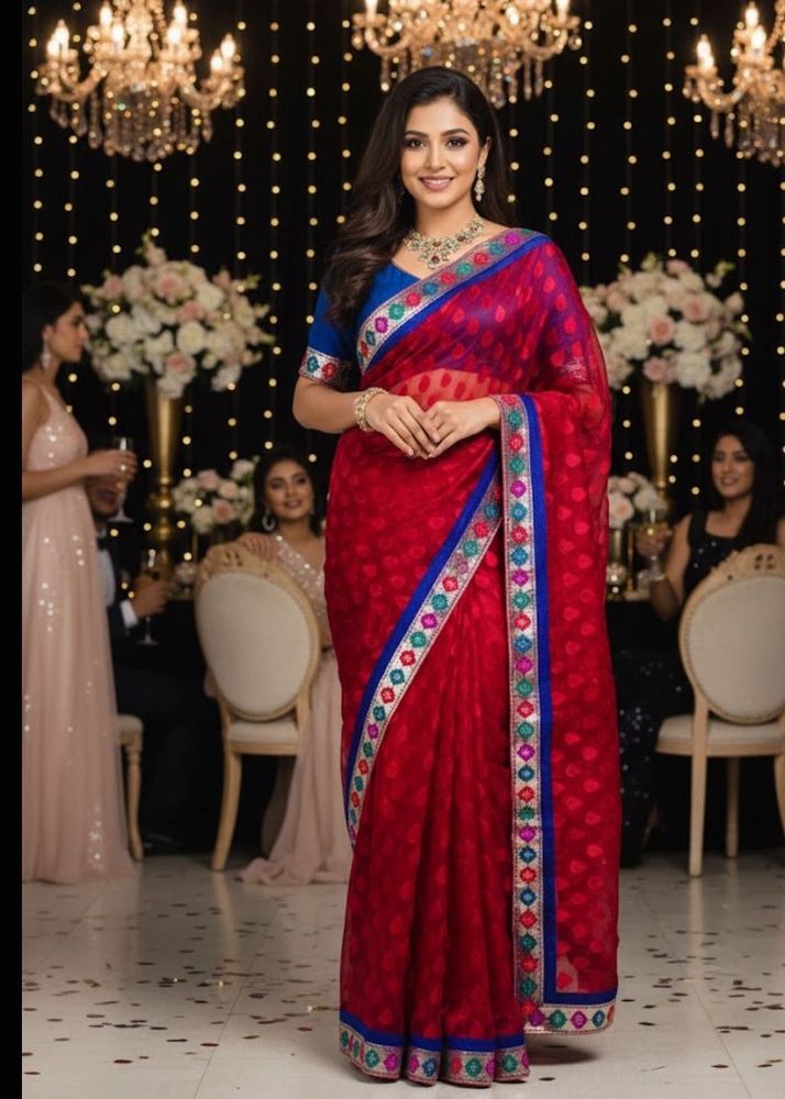 Elegant Red &amp; Blue Saree