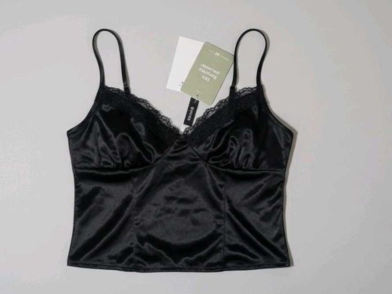 h&amp;m Black Lace Trim Cami Top