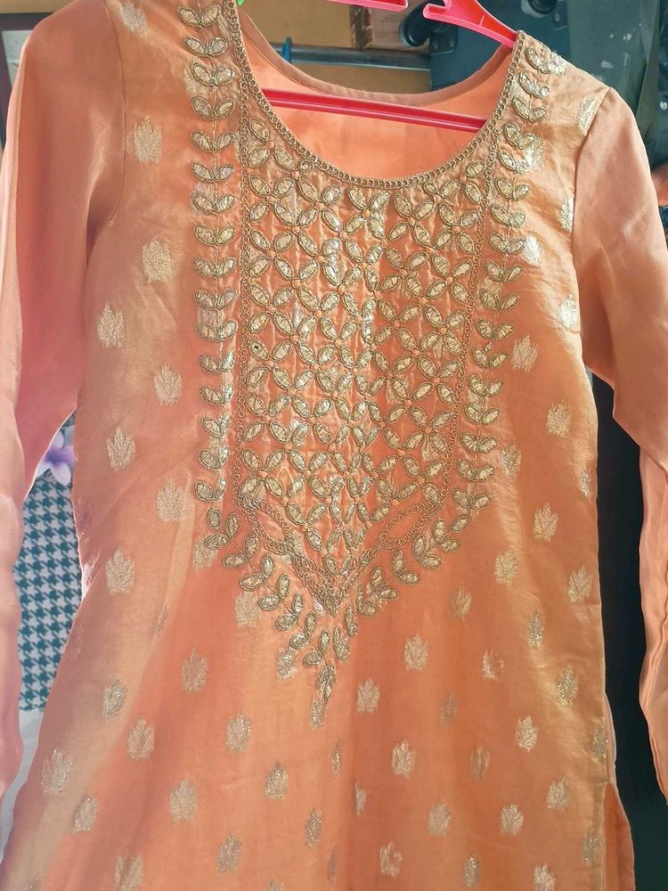 Peach Embroidered Kurta