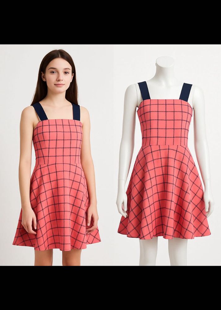 Chic Coral Grid Dress