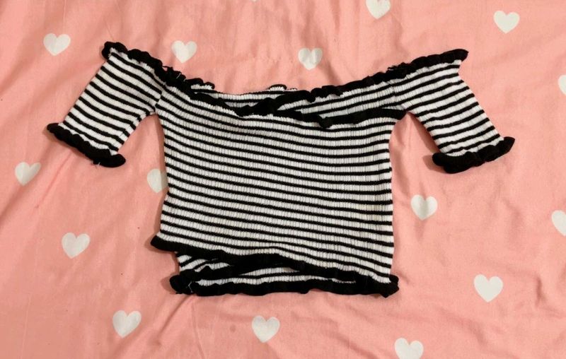 Striped Off-Shoulder Crop Top