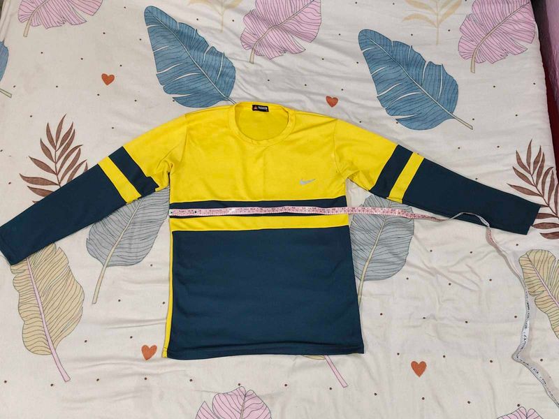 Yellow &amp; Teal Green Long Sleeve Sports T-shirt