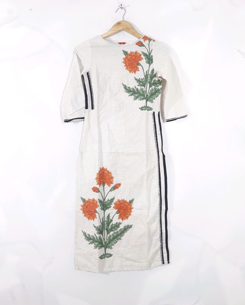 W Off-White Printed Kurta (Women&#39;s)