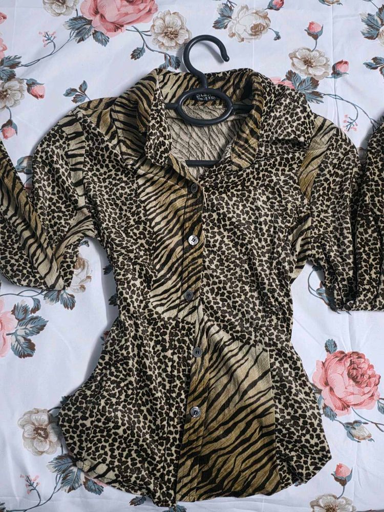 Vintage Animal Print Button-Down