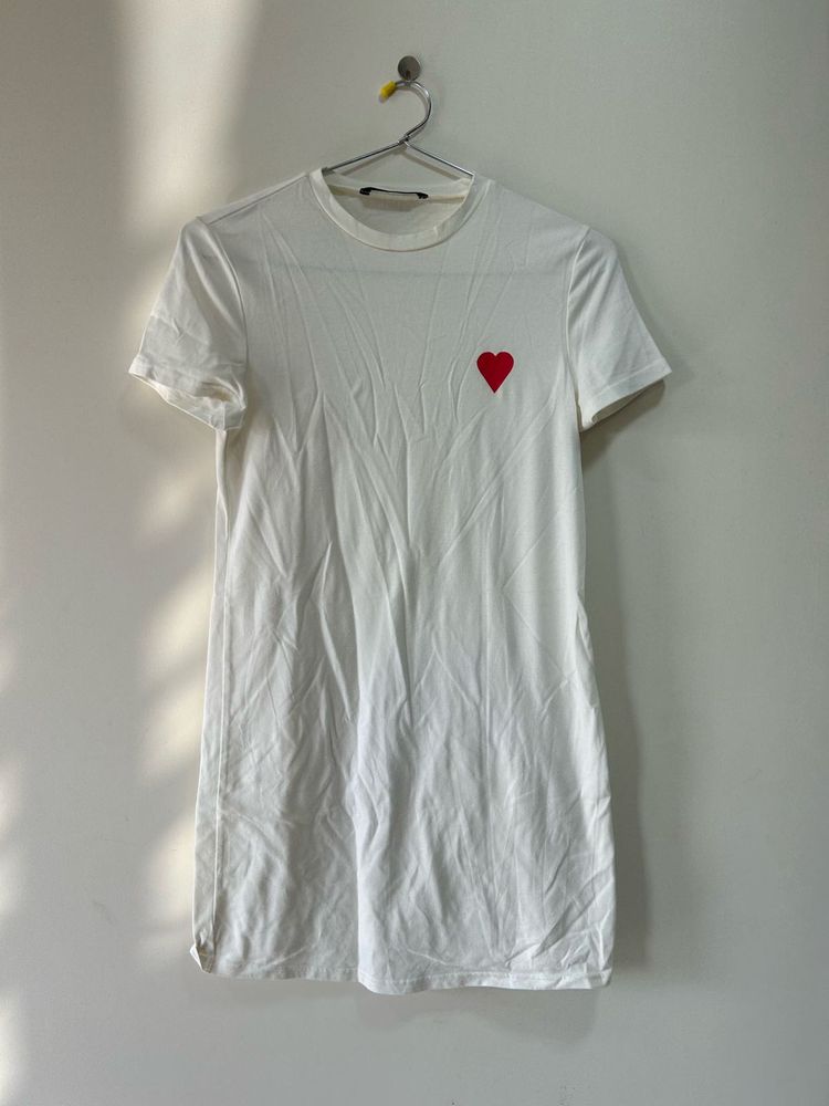 White T-shirt Dress with Red Heart