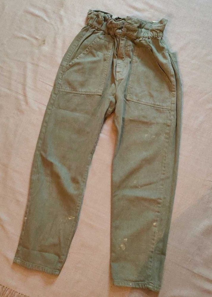 Green Paperbag Waist Pants
