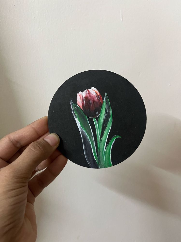 Tulip Painting on Black Canvas