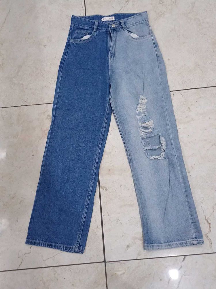 Two-Tone Ripped Jeans